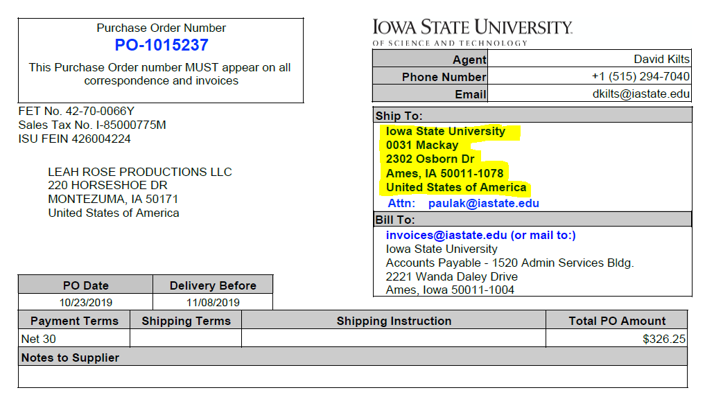 Shipping And Delivery Supplier Iowa State University 4821